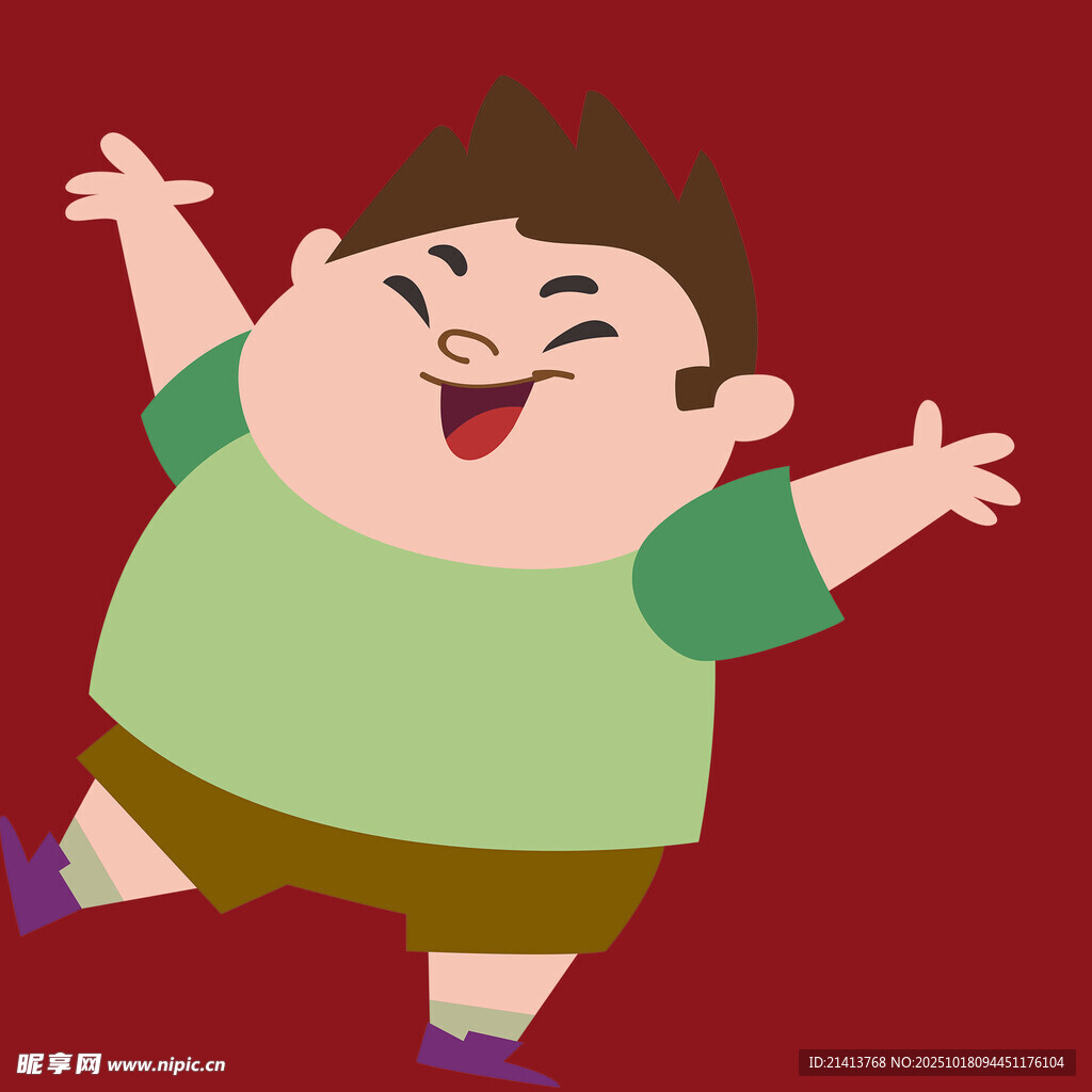 快乐胖男孩张开双臂欢呼