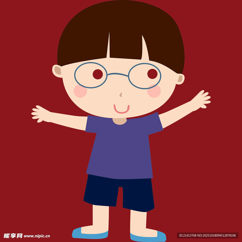 戴眼镜的开心小男孩