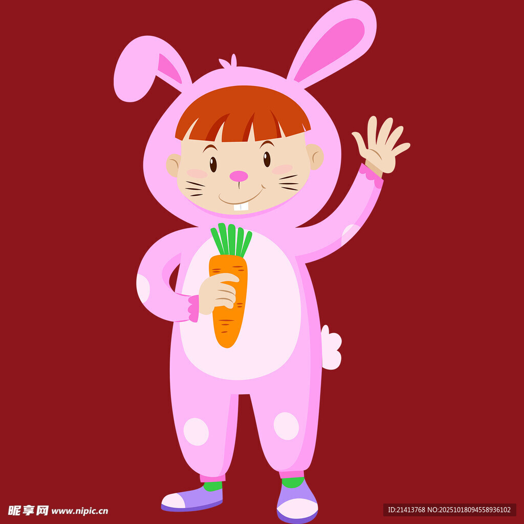 穿兔装拿胡萝卜的可爱女孩