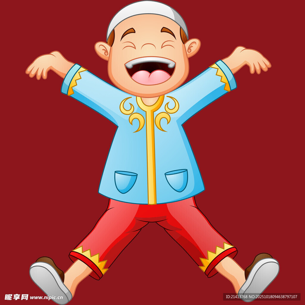 欢乐跳跃的少数民族小男孩