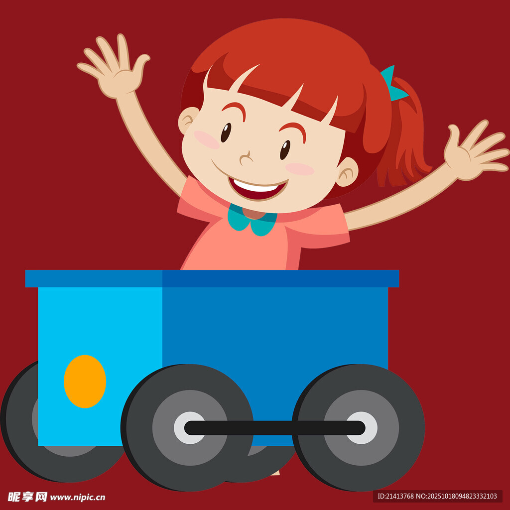 小女孩开心坐玩具小火车