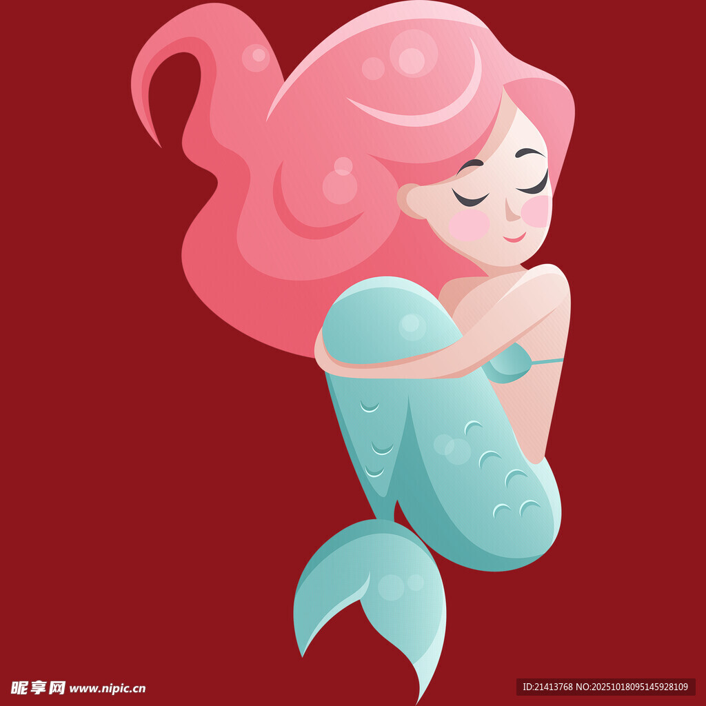 可爱粉色系美人鱼插画