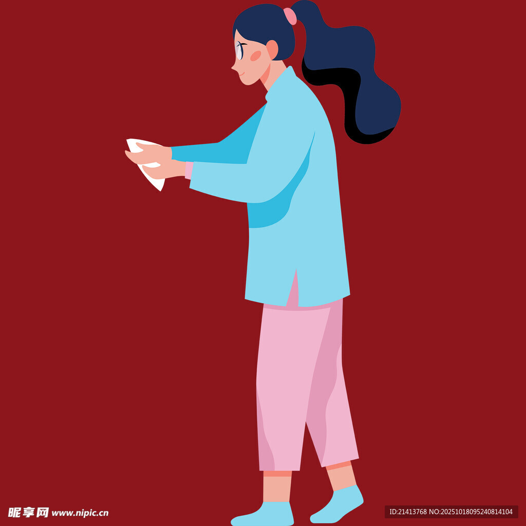 扎辫女子伸手姿态展示