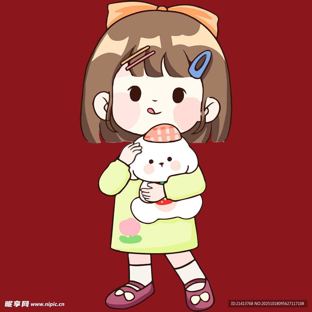 抱玩偶的可爱小女孩
