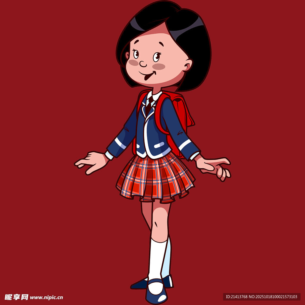 穿校服背书包的卡通女孩