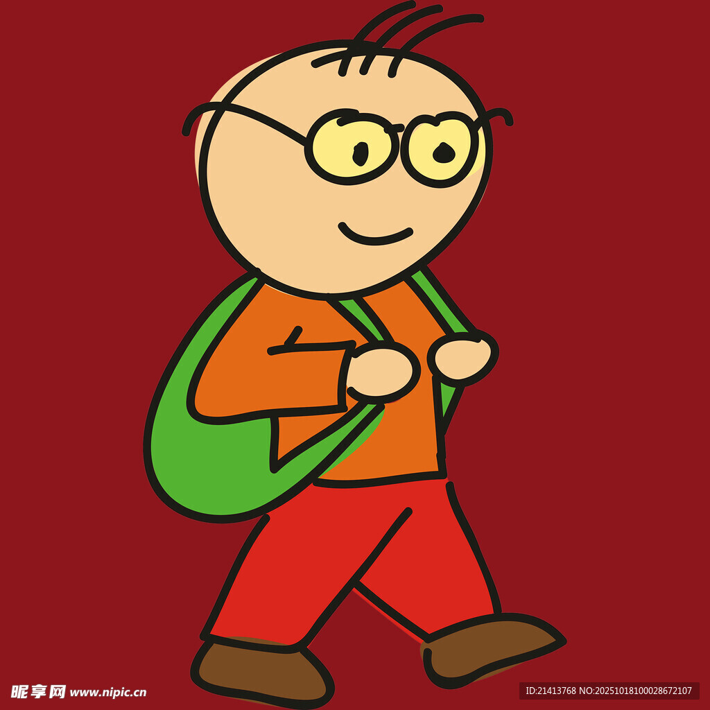 背着书包的卡通小男孩