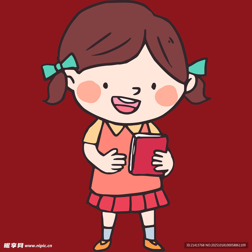 小女孩开心抱书