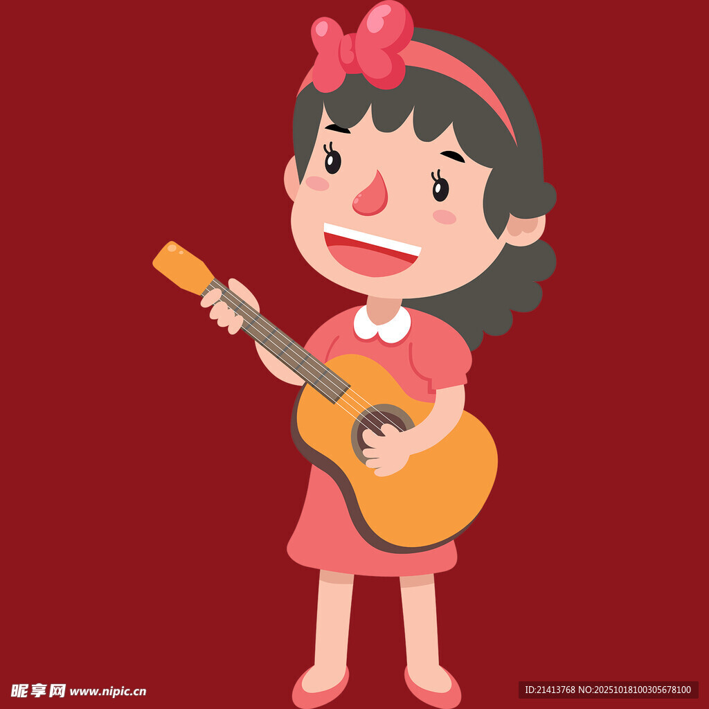弹吉他的可爱小女孩