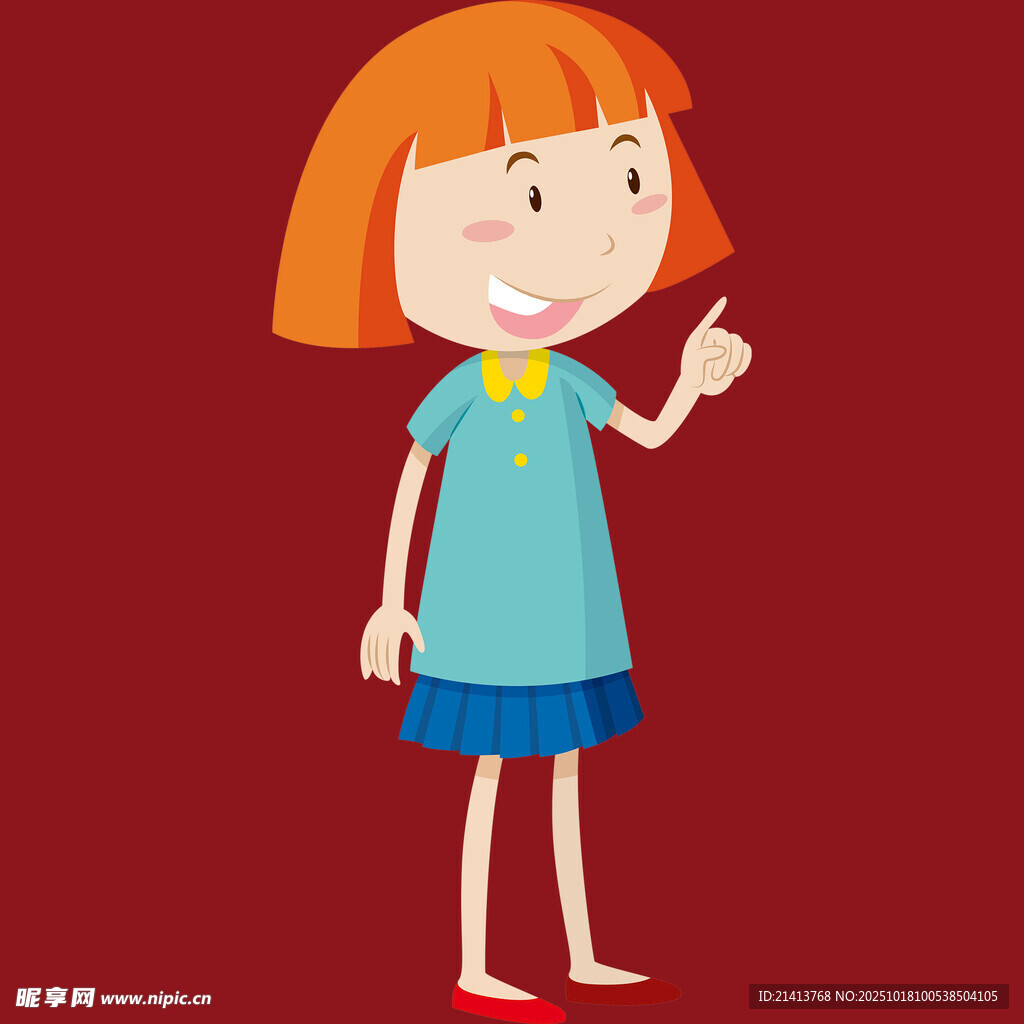 红衣小女孩俏皮指向前方