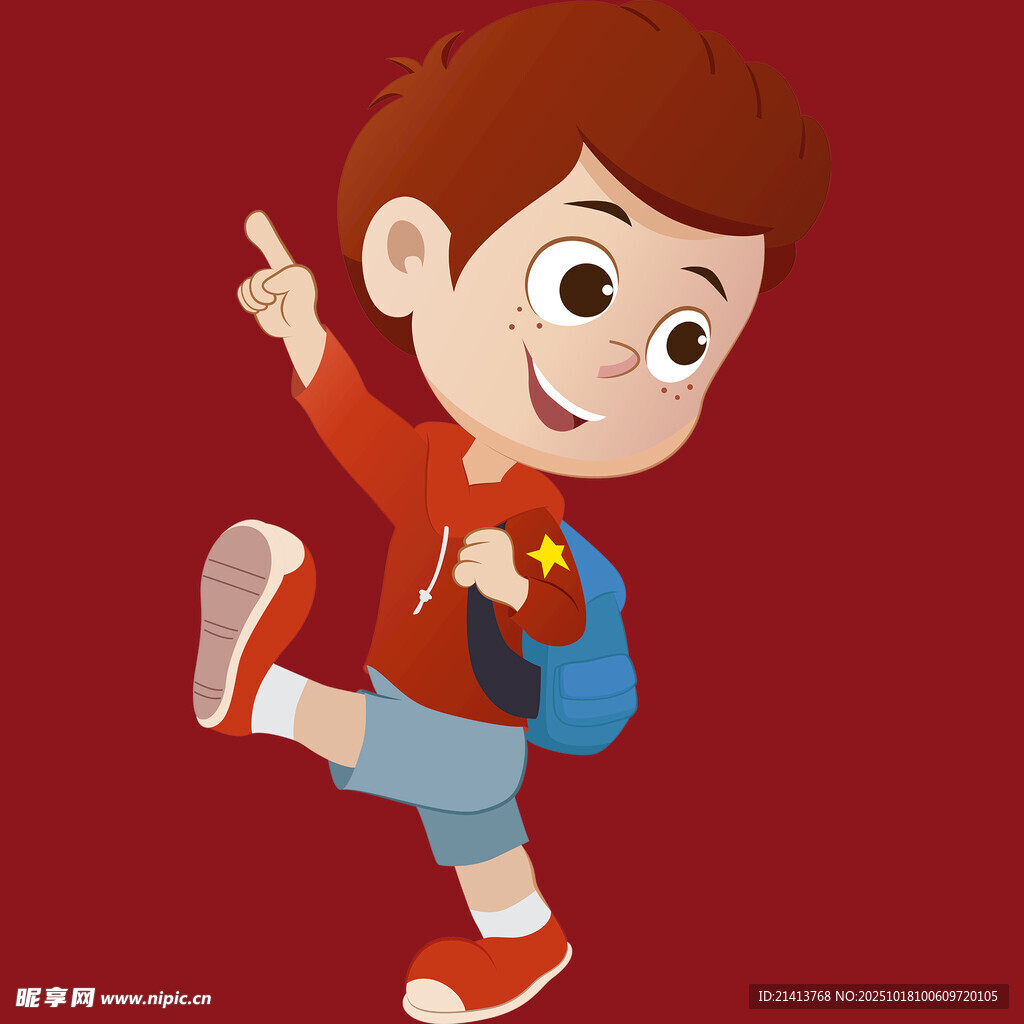 快乐上学的小男孩