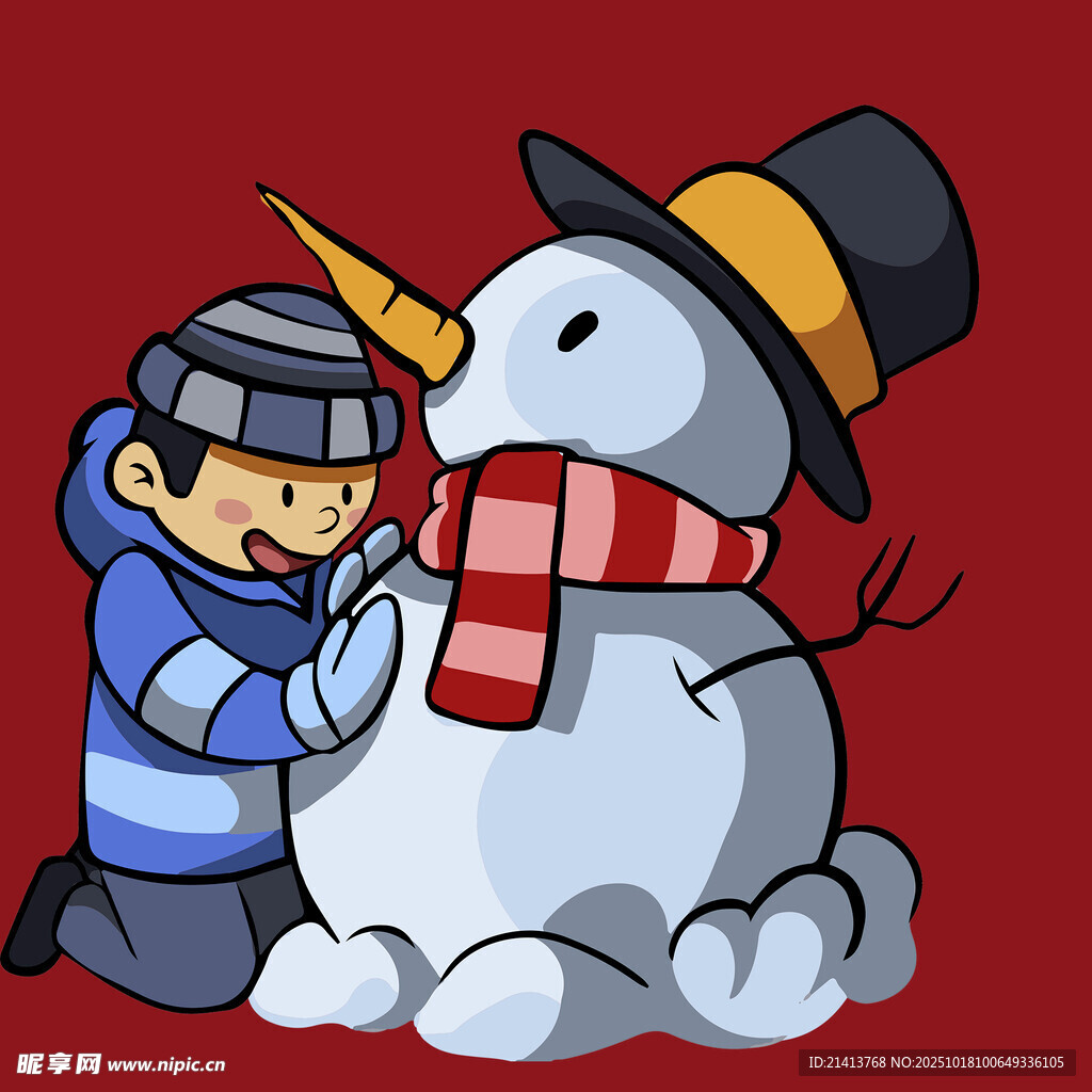 小孩开心堆雪人