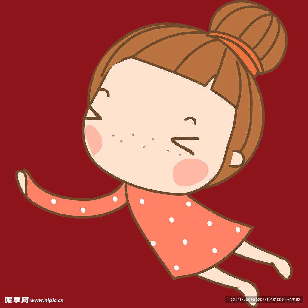 跳跃的红衣波点小女孩