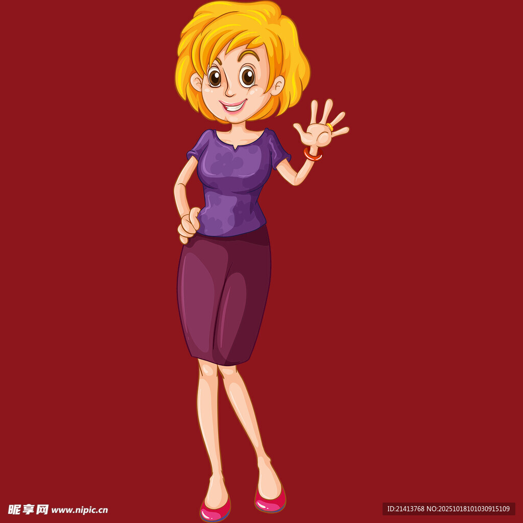 挥手的金发女士
