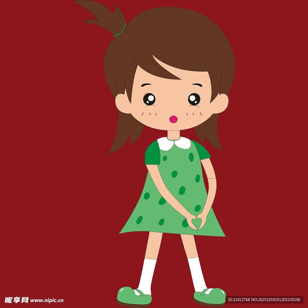 穿绿裙的可爱小女孩