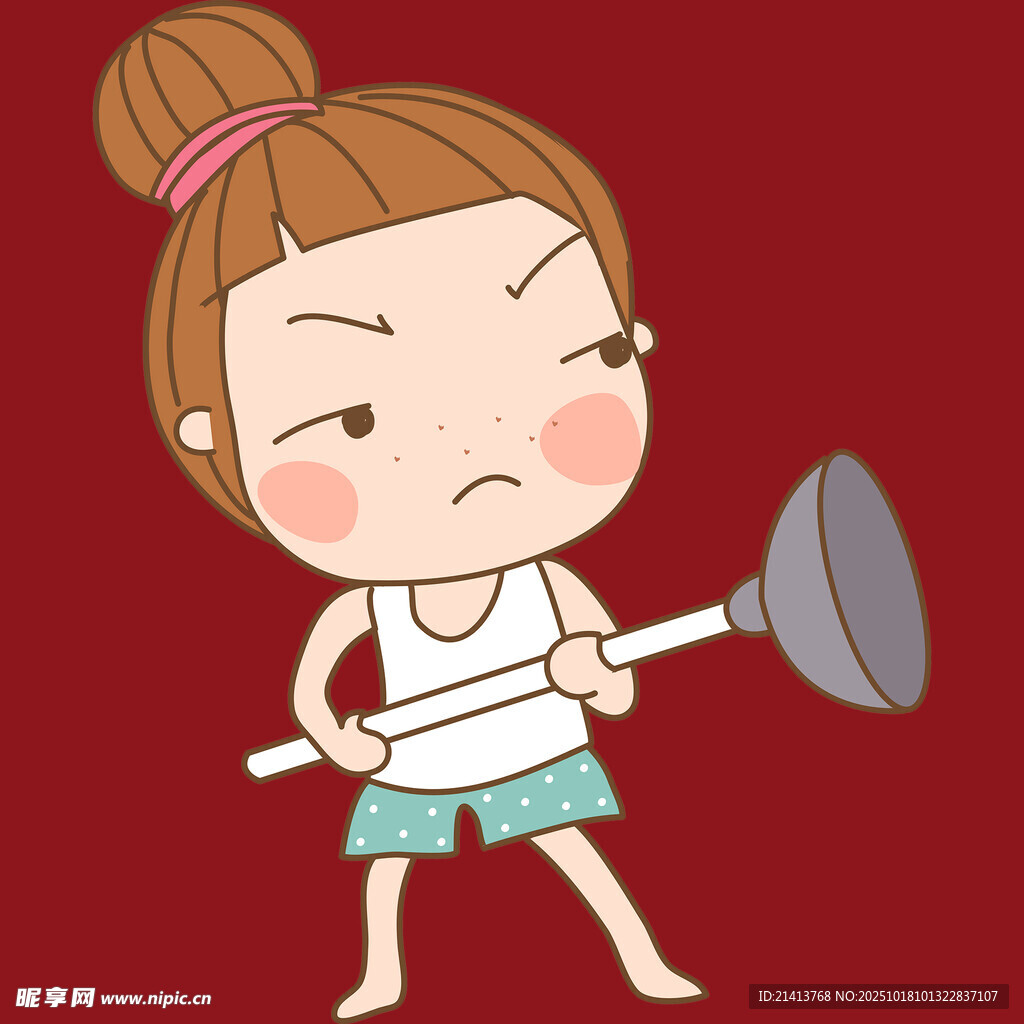 可爱女孩手持马桶搋子