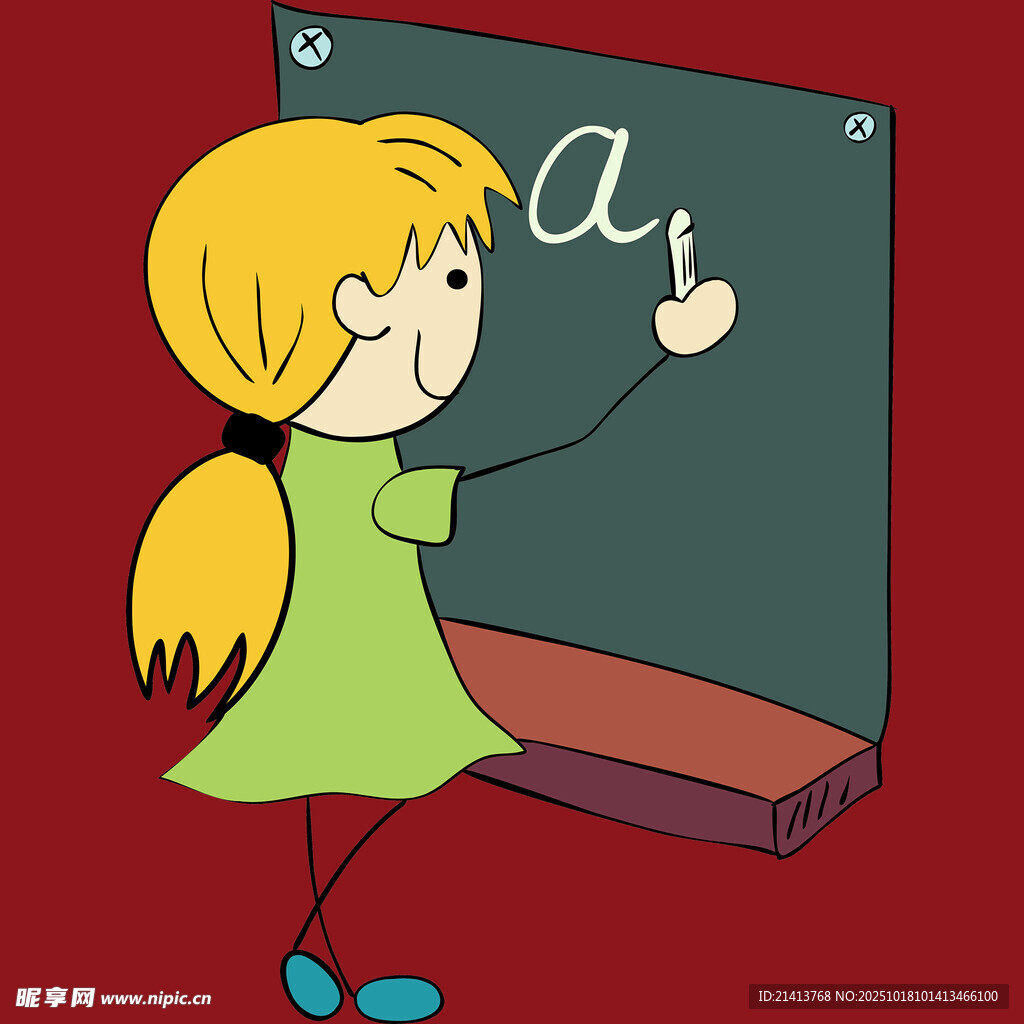 小女孩黑板前书写字母