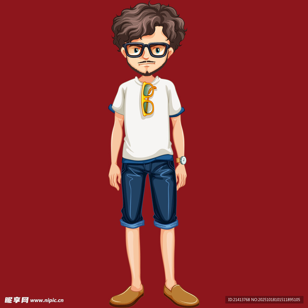 戴眼镜的休闲风卡通男孩