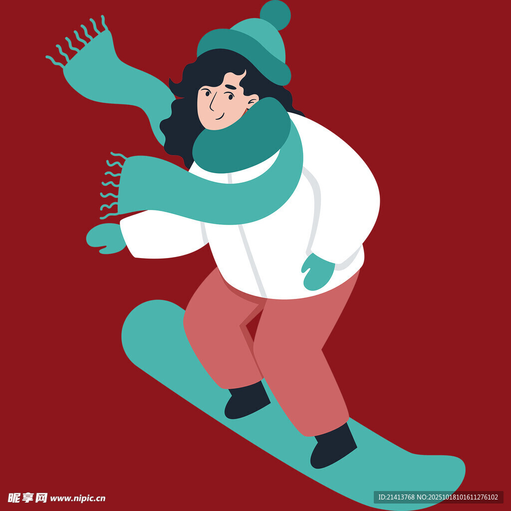女孩欢快滑雪的冬日图景