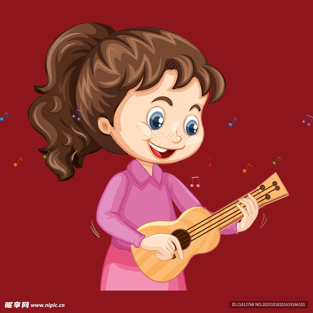 弹尤克里里的可爱小女孩