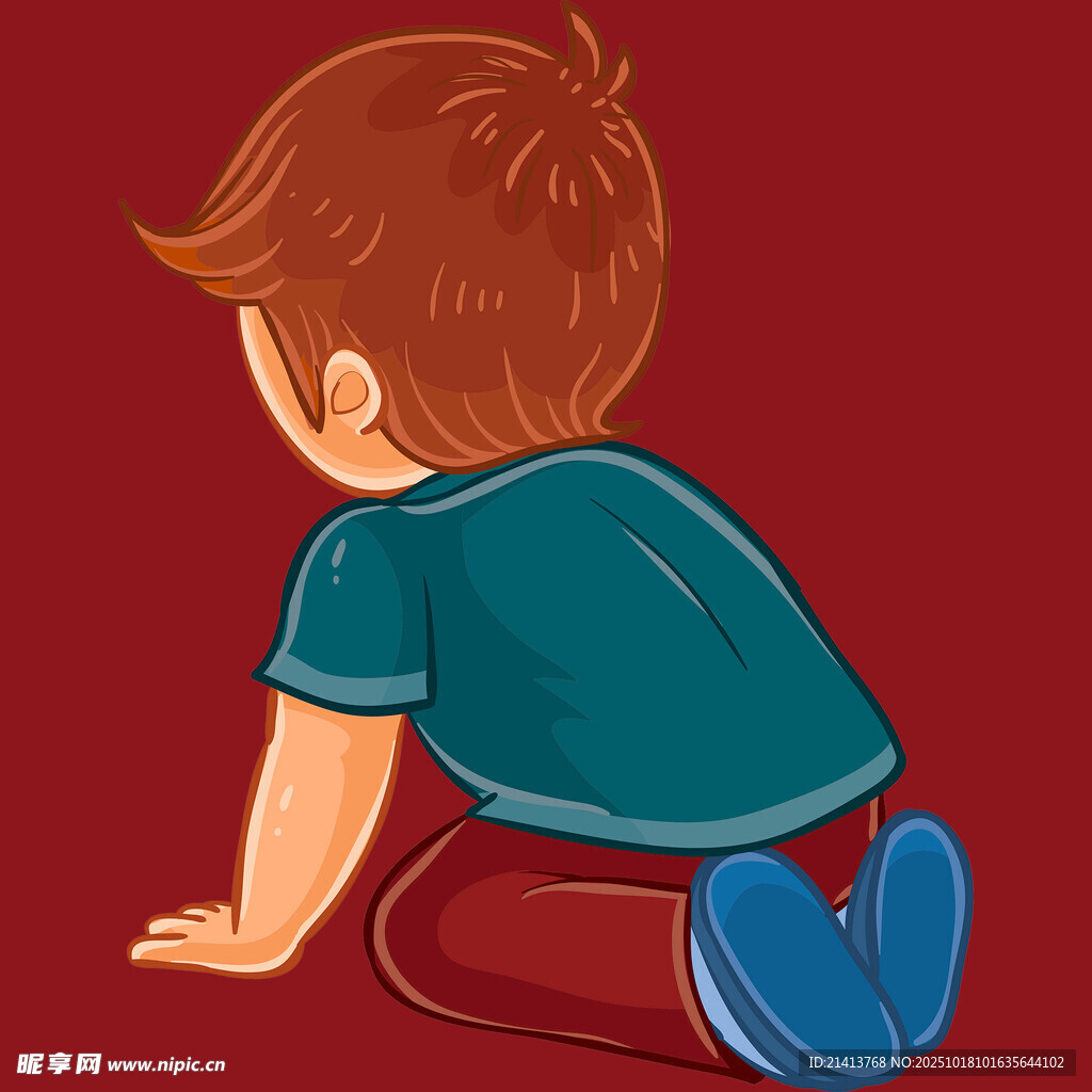 小男孩跪地背影画面