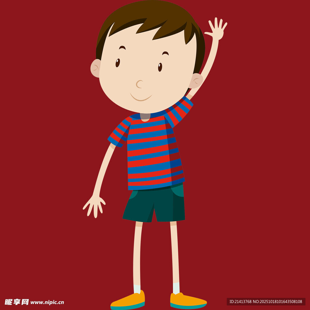 挥手的条纹衫小男孩