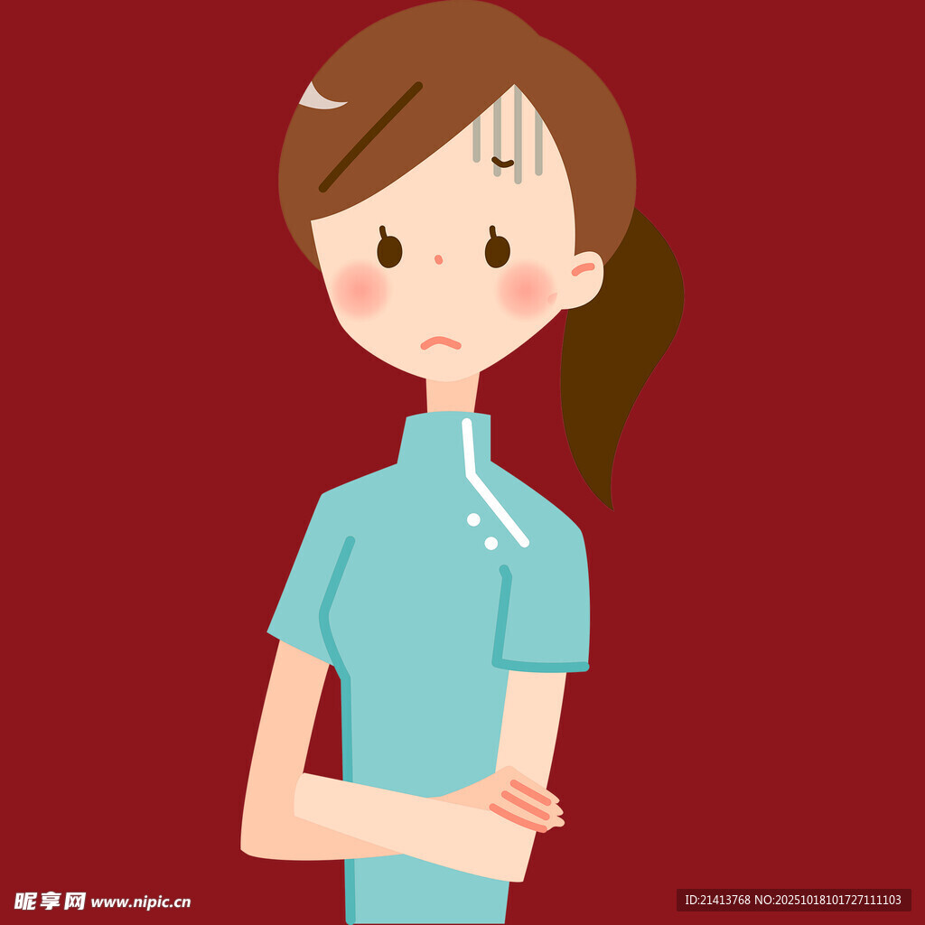 抱臂皱眉的忧郁女孩