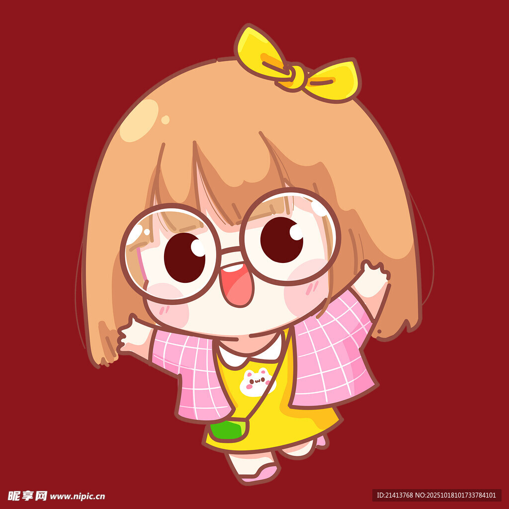 可爱戴眼镜的卡通小女孩