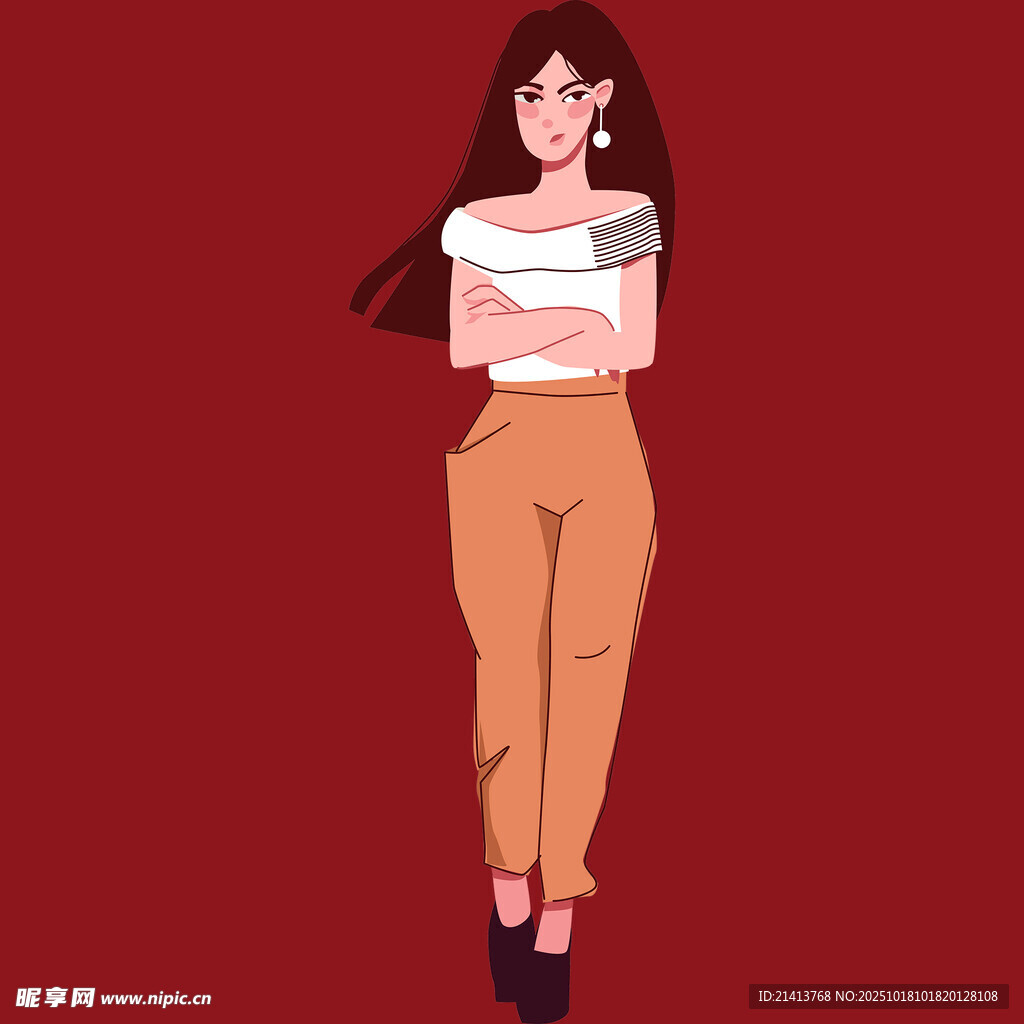 红衣女子抱臂站立