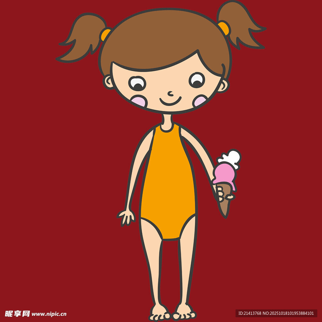 扎双马尾的冰淇淋女孩