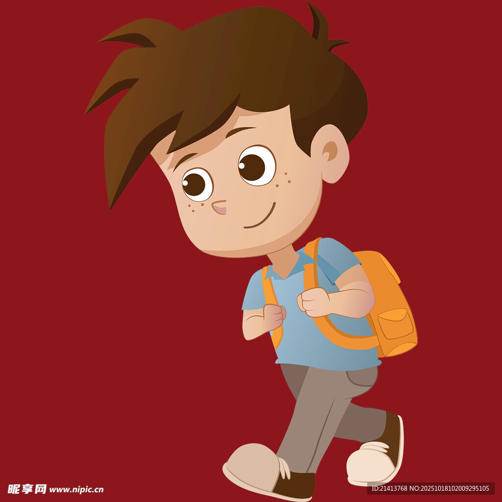 背着书包上学的小男孩
