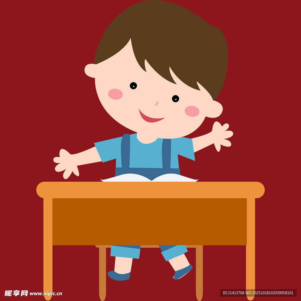小男孩坐在桌前开心玩耍