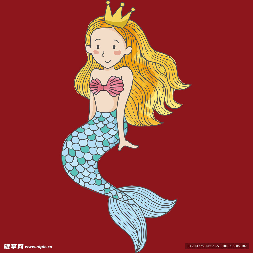 金色长发的美人鱼公主