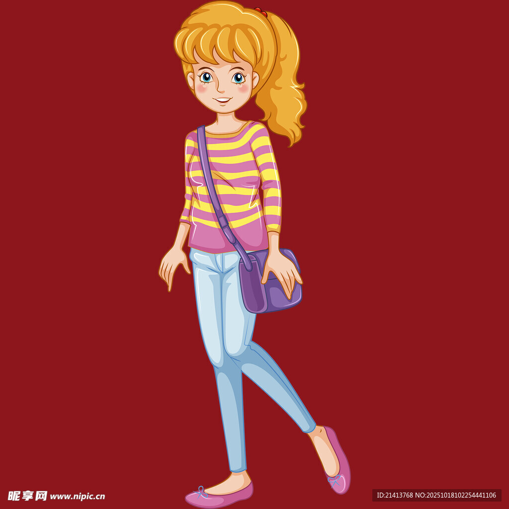 背着包行走的金发女孩