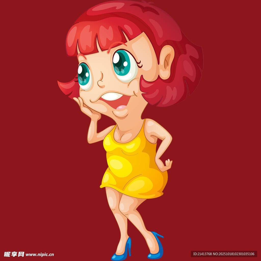 红发黄衣俏皮卡通女孩