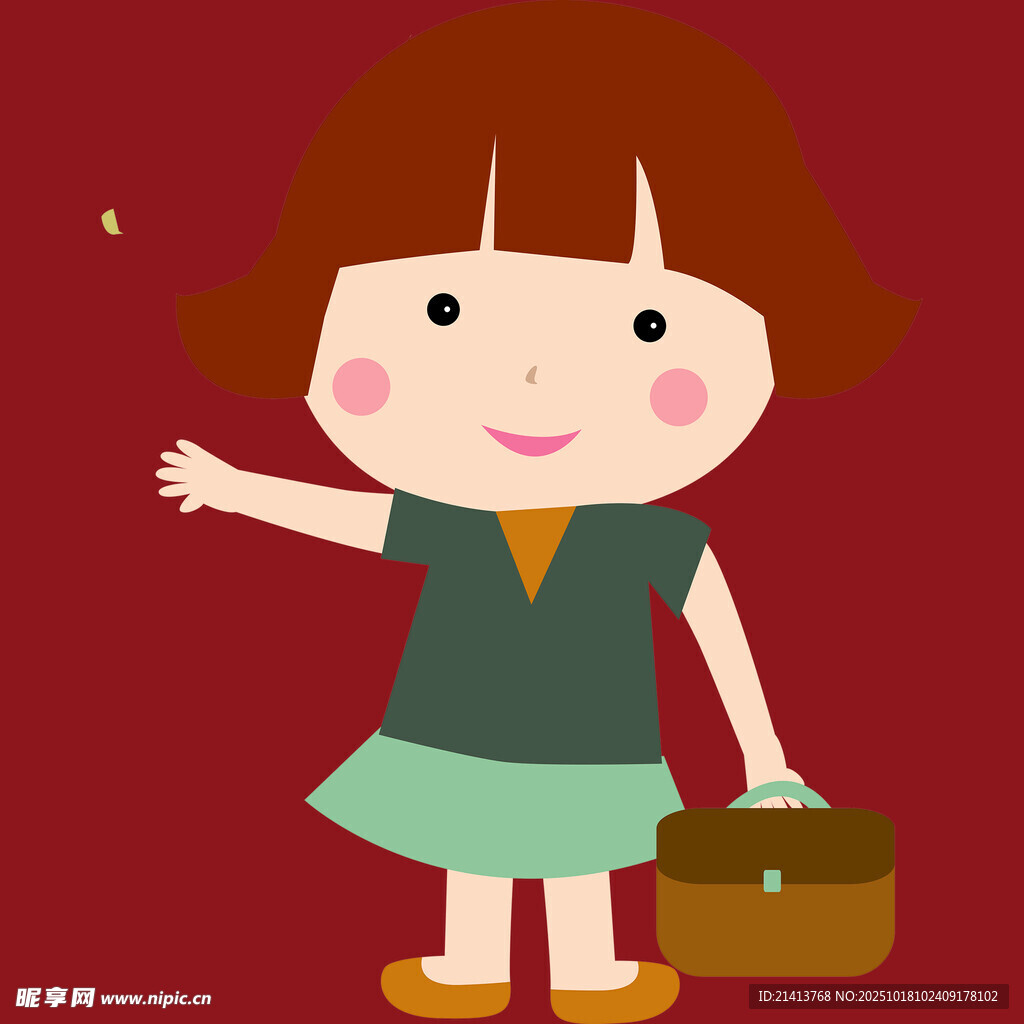 挥手的上学小女孩