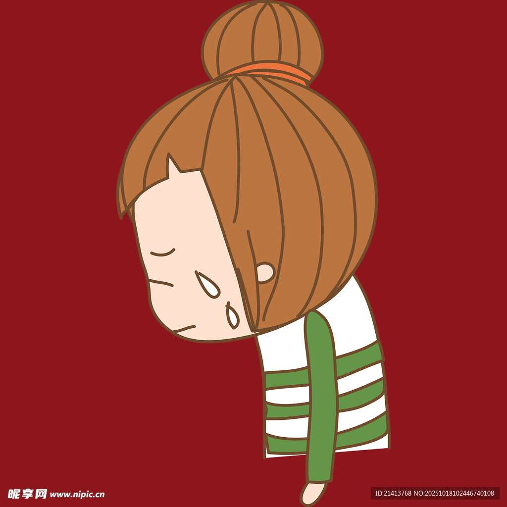 低头落泪的条纹衫女孩