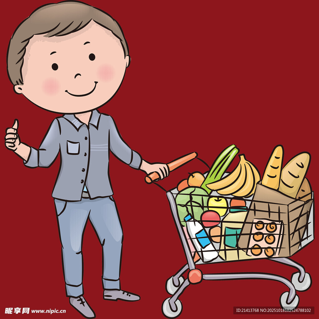 男子推购物车满载而归