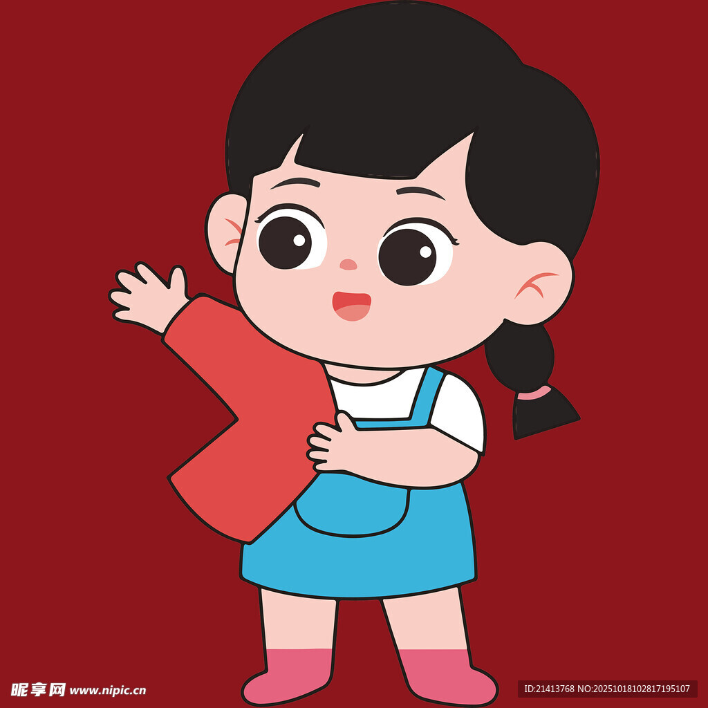 手持红旗的可爱小女孩