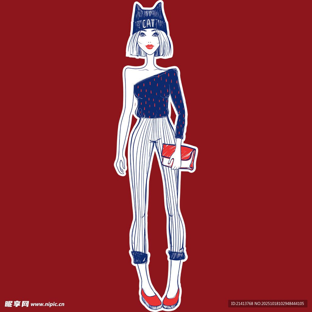 猫耳时尚少女插画形象