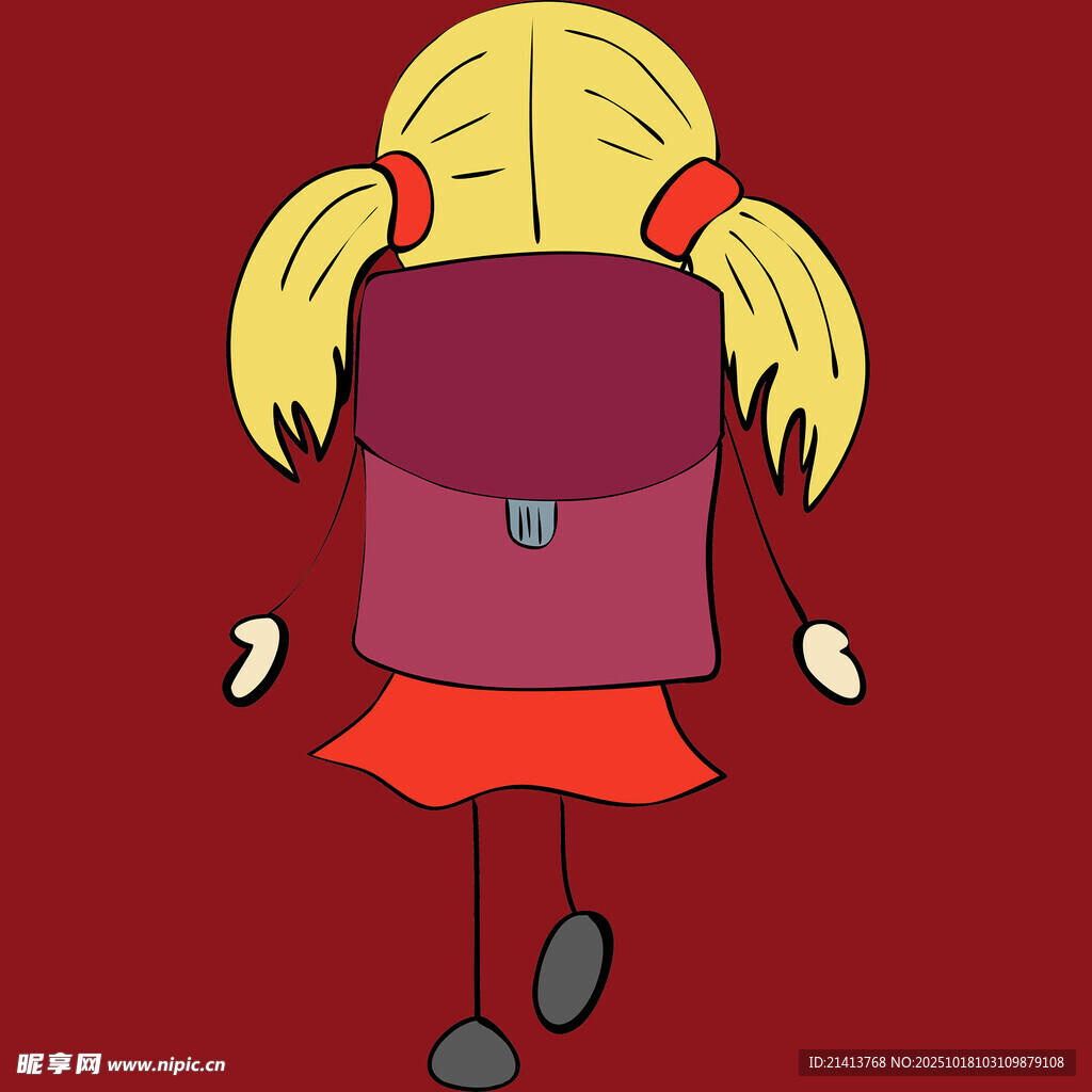 背着书包的双马尾小女孩