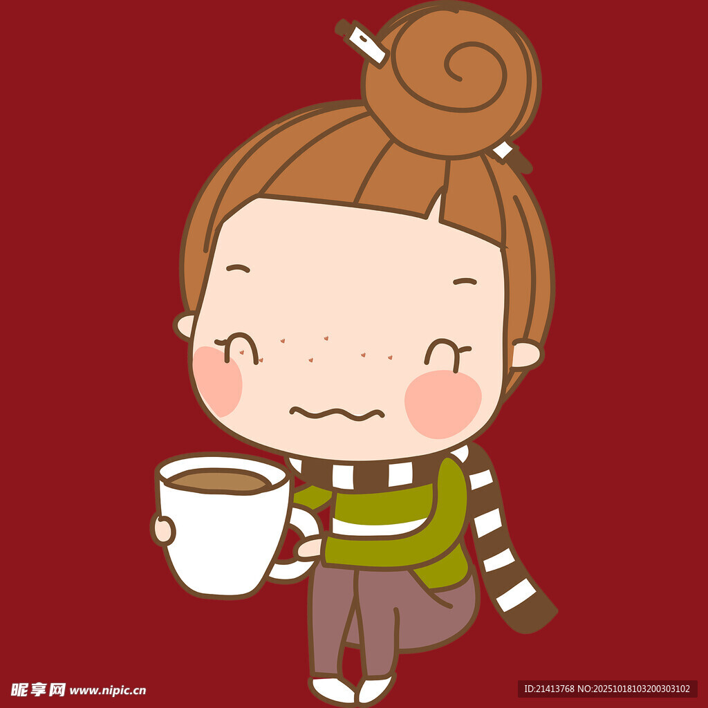 抱咖啡的可爱卷发女孩