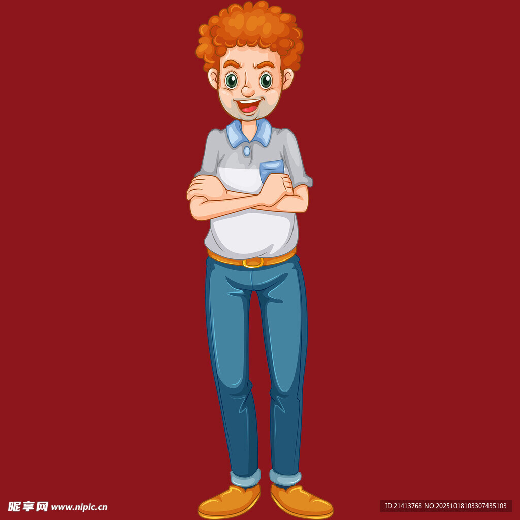 红发少年抱臂站立