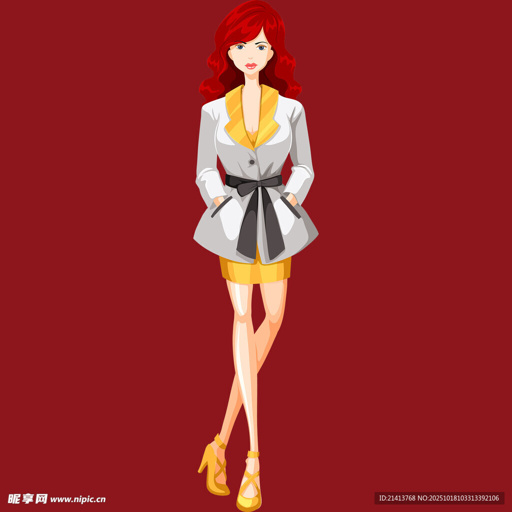 红发时尚女郎优雅站姿