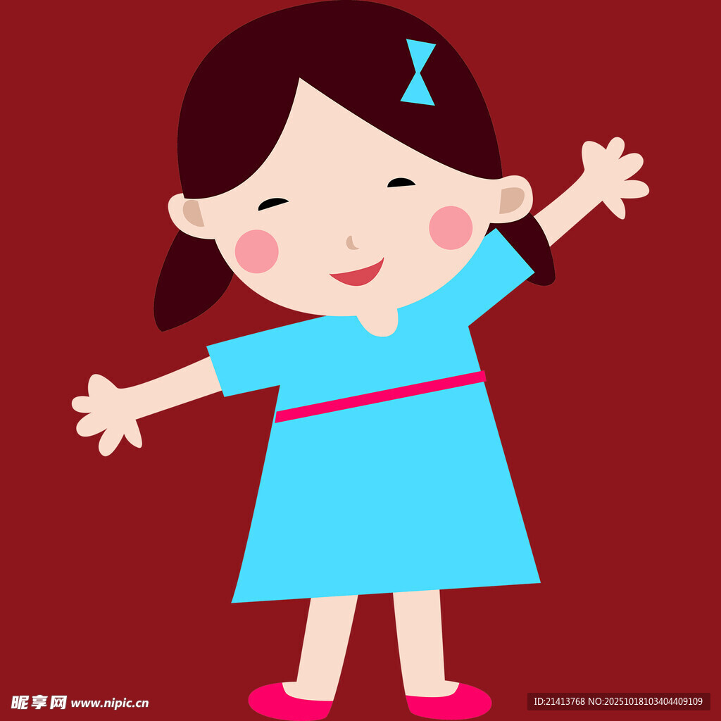 穿蓝裙的可爱小女孩