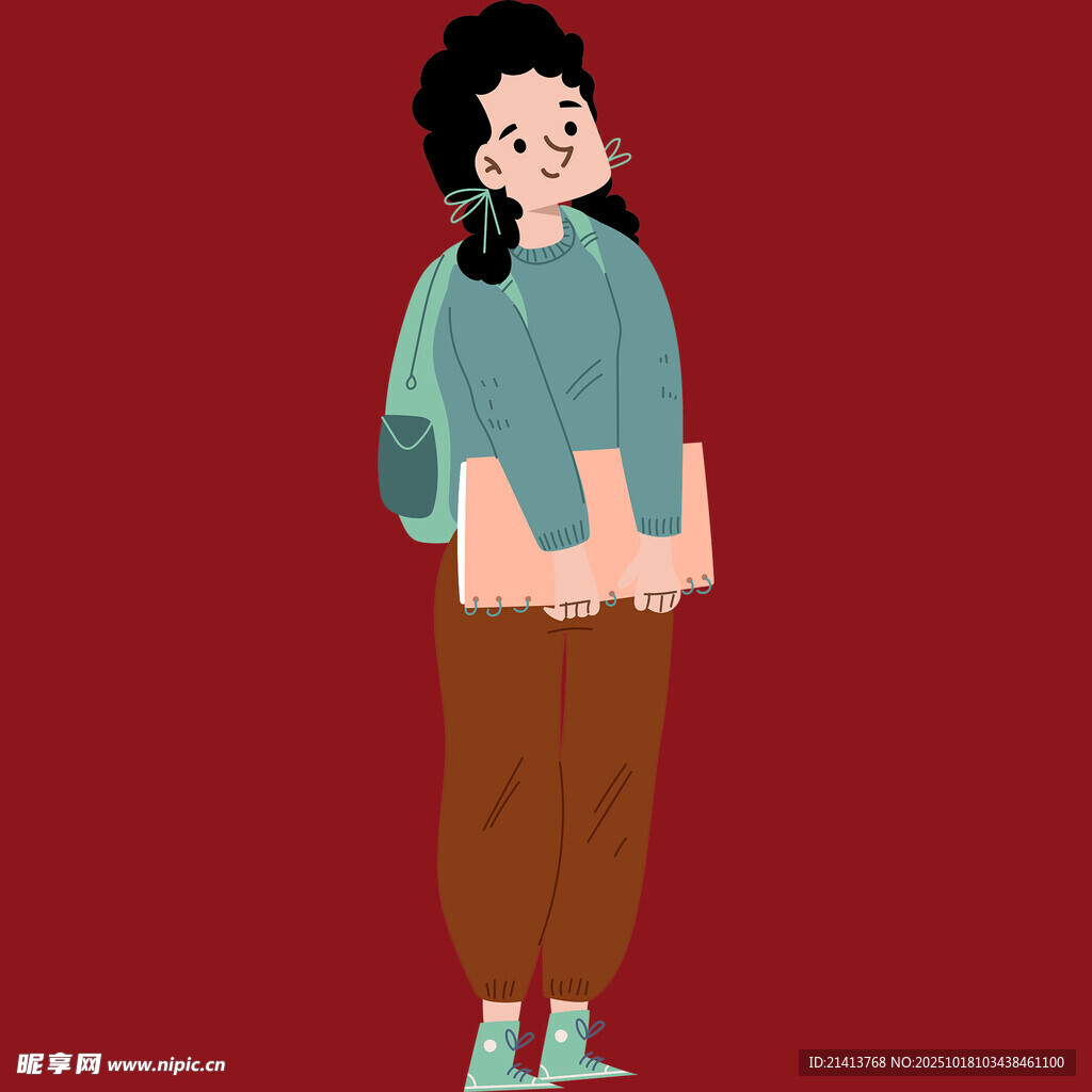 抱书站立的可爱女孩