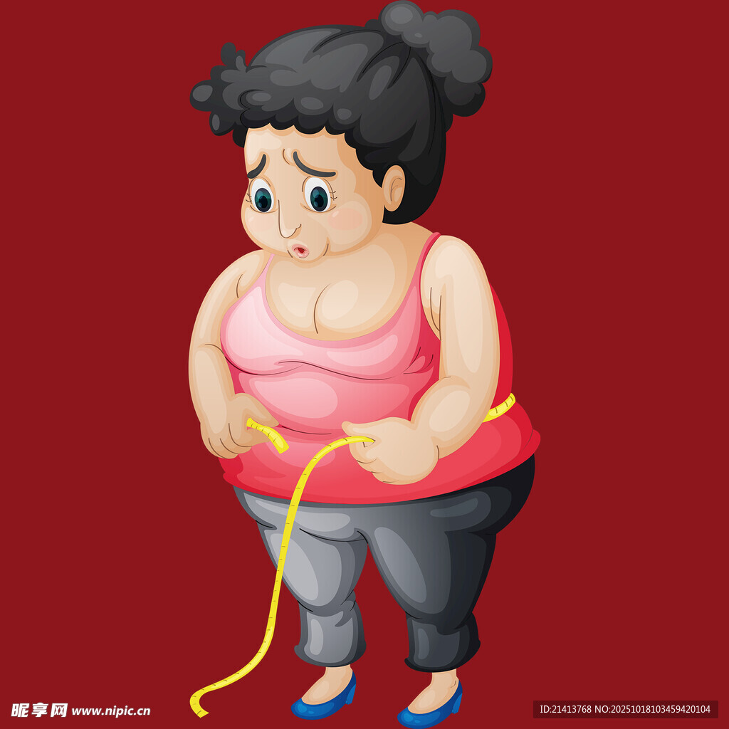 胖女孩用卷尺测量腰围