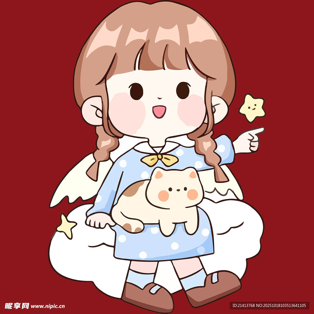可爱天使女孩抱猫咪