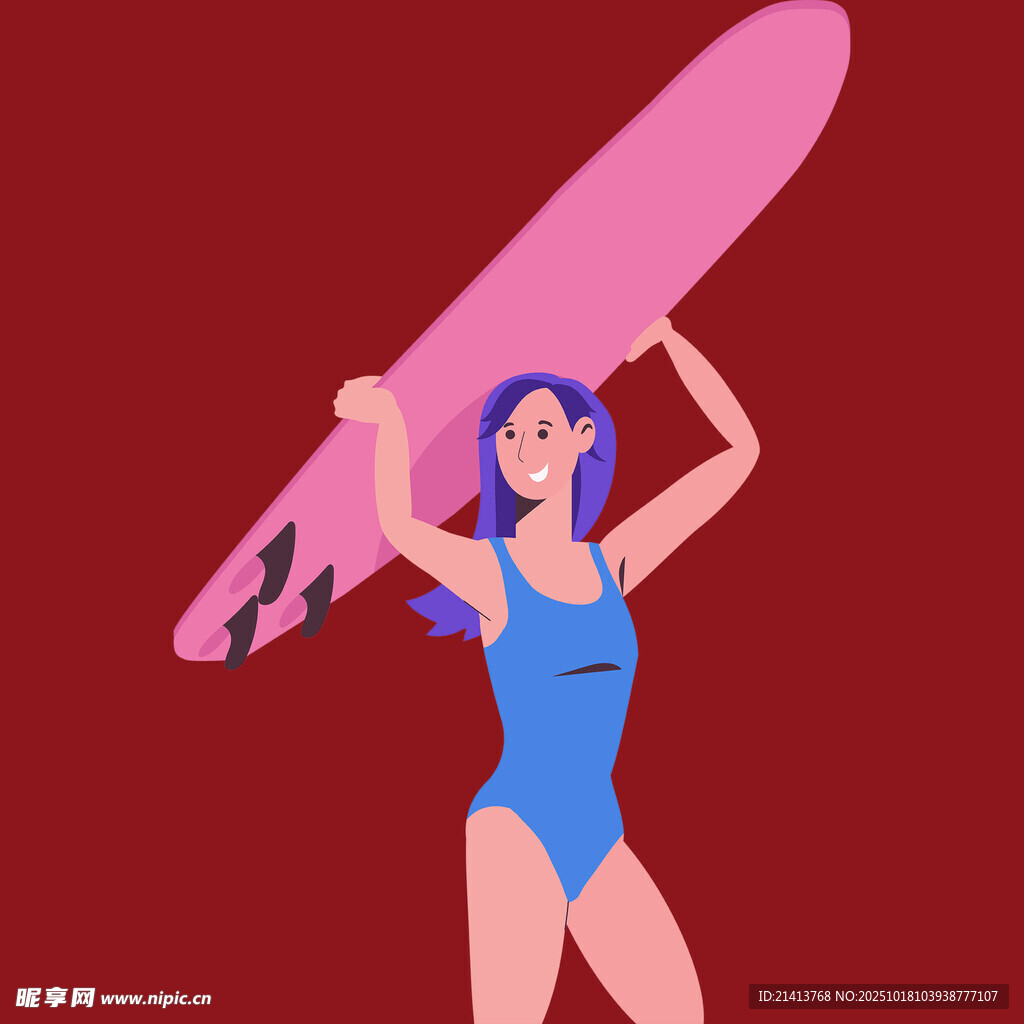 扛冲浪板的活力泳装女子