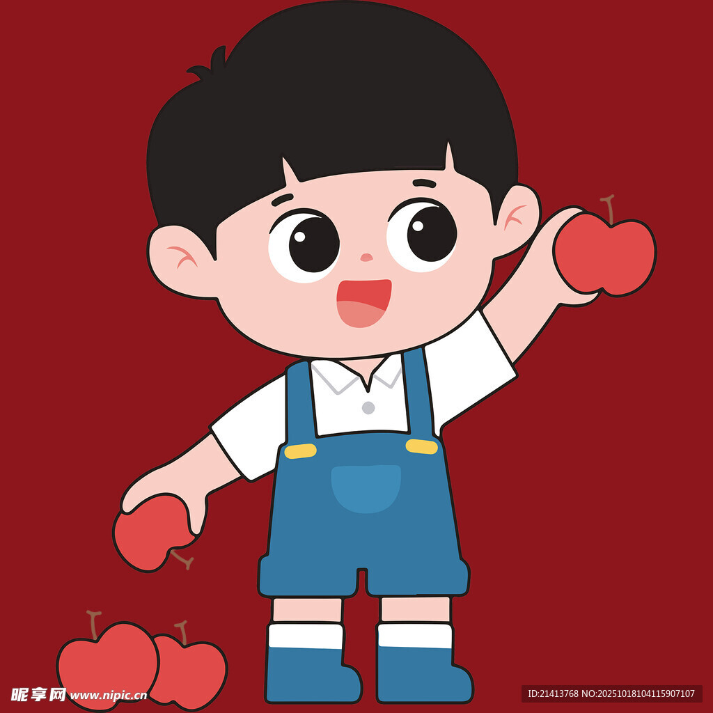 小男孩手持苹果笑开怀