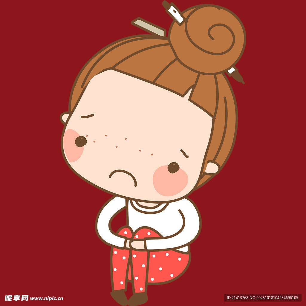 愁眉苦脸的红衣卡通女孩